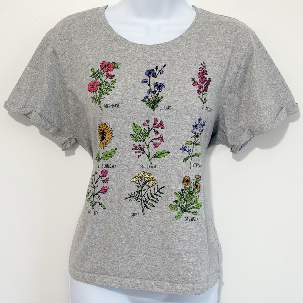 RECYCLED THREADS Short Sleeve Shirt Floral Flower Pattern Gray XL